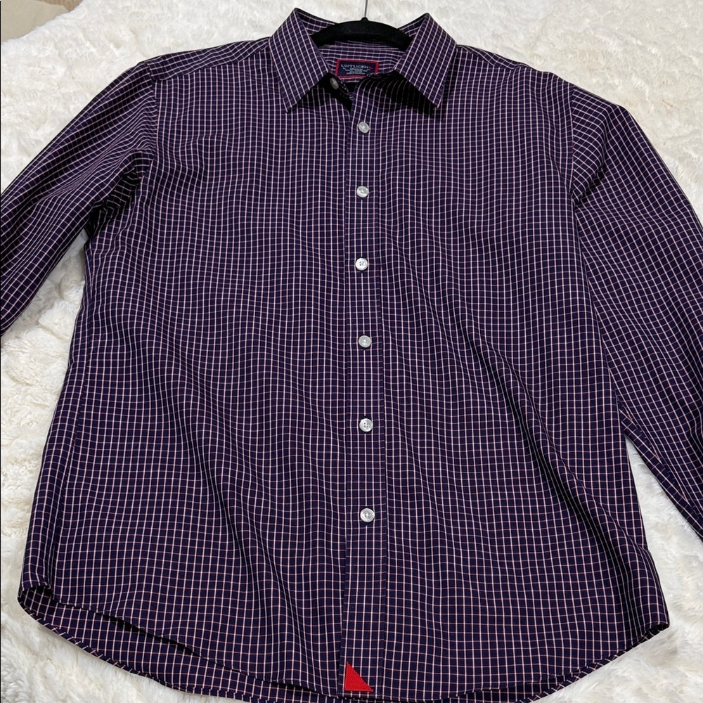 UNTUCKit Men's Dark Blue and White Plaid Shirt